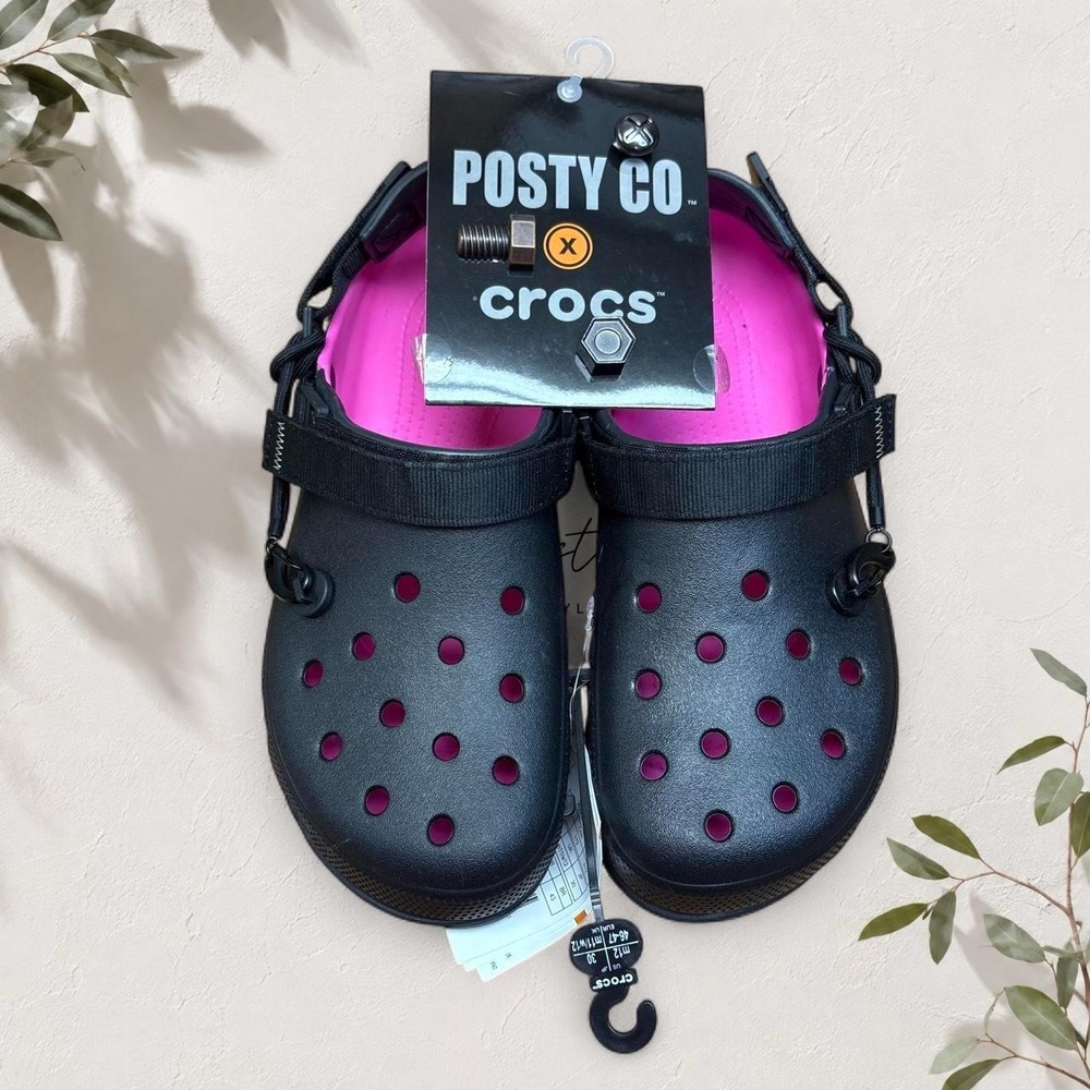 Post Malone x Crocs Duet Max Clog II Black Pink Mens Size 12 207268-001 NWT